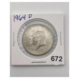 1964 D Kennedy Half Dollar Silver Coin