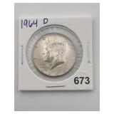 1964 D Kennedy Half Dollar Silver Coin