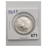 1964 D Kennedy Half Dollar Silver Coin
