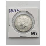 1964 D Kennedy Half Dollar Silver Coin
