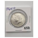 1964 D Kennedy Half Dollar Silver Coin