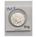 1964 D Kennedy Half Dollar Silver Coin