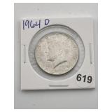1964 D Kennedy Half Dollar Silver Coin
