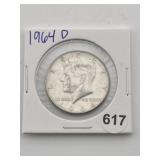1964 D Kennedy Half Dollar Silver Coin