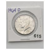 1964 D Kennedy Half Dollar Silver Coin