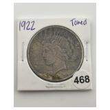 1922 Toned Peace Silver Dollar Coin