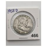 1958 D Franklin Half Dollar Silver Coin