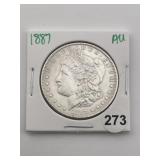 1887 AU Morgan Silver Dollar Coin