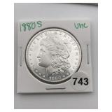 1880 S UNC Morgan Silver Dollar Coin