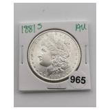 1881 S AU Morgan Silver Dollar Coin
