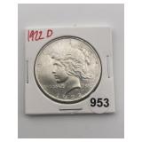 1922 D Peace Silver Dollar Coin