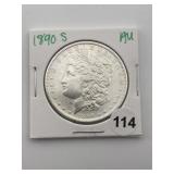 1890 S AU Morgan Silver Dollar Coin