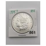 1887 AU Morgan Silver Dollar Coin