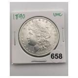 1890 UNC Morgan Silver Dollar Coin