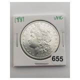 1881 UNC Morgan Silver Dollar Coin