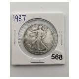 1937 Walking Liberty Half Dollar Silver Coin