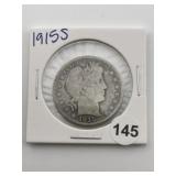 1915 S Barber Half Dollar Coin