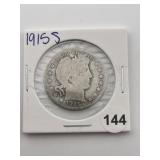 1915 S Barber Half Dollar Coin