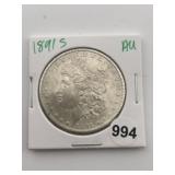 1891 S AU Morgan Silver Dollar Coin
