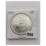 1890 AU Morgan Silver Dollar Coin