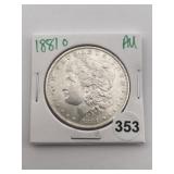1881 O AU Morgan Silver Dollar Coin