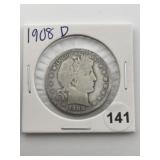 1908 D Barber Half Dollar Coin