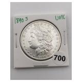1890 S UNC Morgan Silver Dollar Coin