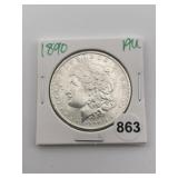 1890 AU Morgan Silver Dollar Coin
