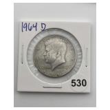 1964 D Kennedy Half Dollar Silver Coin