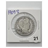 1909 S Barber Half Dollar Coin