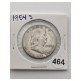 1954 S Franklin Half Dollar Silver Coin