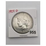 1922 D Peace Silver Dollar Coin