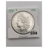 1881 S UNC Morgan Silver Dollar Coin