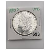 1880 S UNC Morgan Silver Dollar Coin