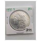 1881 S AU Morgan Silver Dollar Coin