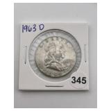 1963 D Franklin Half Dollar Silver Coin