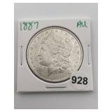 1887 AU Morgan Silver Dollar Coin