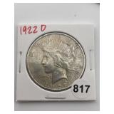 1922 D Peace Silver Dollar Coin