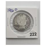 1906 D Barber Half Dollar Coin