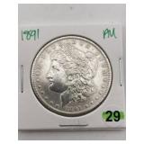 1891 AU Morgan Silver Dollar Coin