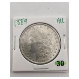 1889 AU Morgan Silver Dollar Coin
