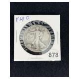1941 D Walking Liberty Half Dollar Silver Coin