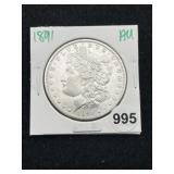1891 AU Morgan Silver Dollar Coin