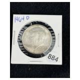 1964 D Kennedy Half Dollar Silver Coin