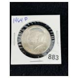 1964 D Kennedy Half Dollar Silver Coin