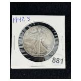 1942 S Walking Liberty Half Dollar Silver Coin