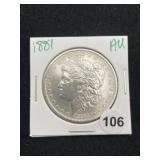 1881 AU Morgan Silver Dollar Coin