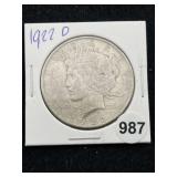 1922 D Peace Silver Dollar Coin