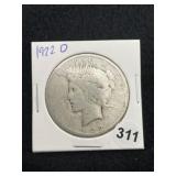 1922 D Peace Silver Dollar Coin