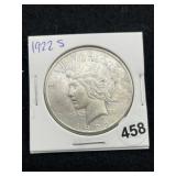 1922 S Peace Silver Dollar Coin